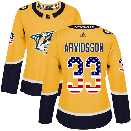 Adidas Predators #33 Viktor Arvidsson Yellow Home Authentic USA Flag Women's Stitched NHL Jersey